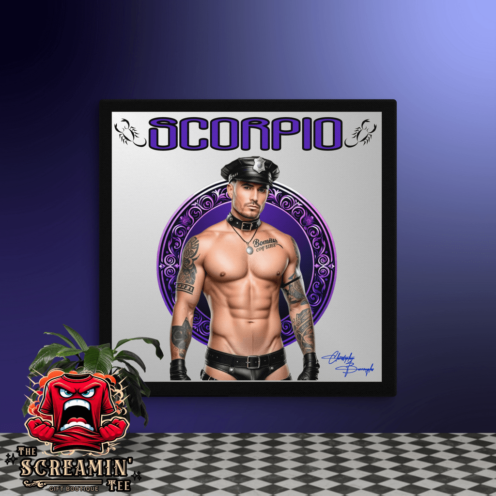 Haus Of Zodiac Canvas Art | Leatherman Kane (Scorpio) featuring a masculine figure in leather attire and astrological design.