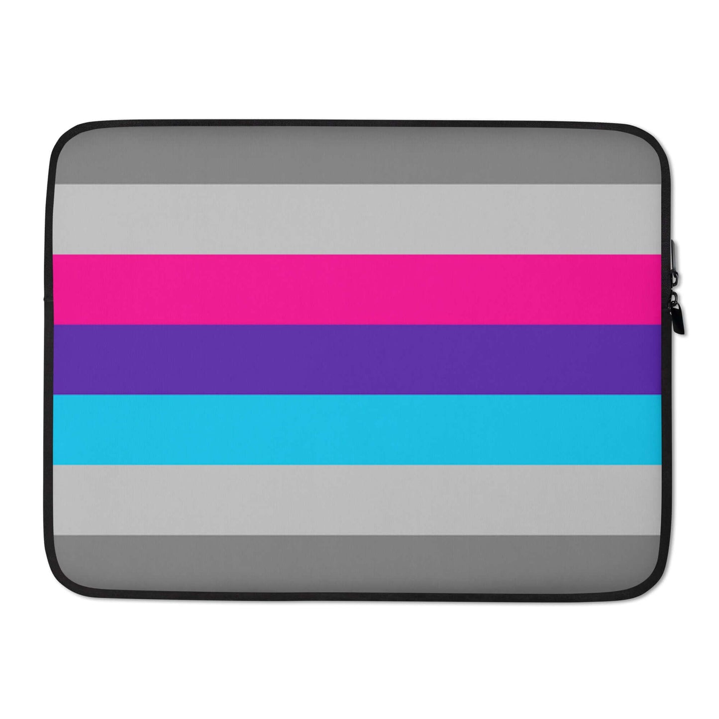 Demiandrogyne Pride Laptop Sleeve featuring stripes in pink, purple, and blue on a gray background.