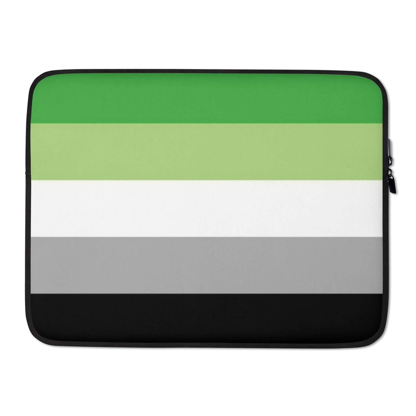 Aromantic Pride Laptop Sleeve featuring green, white, grey, and black stripes, offering stylish protection for laptops.