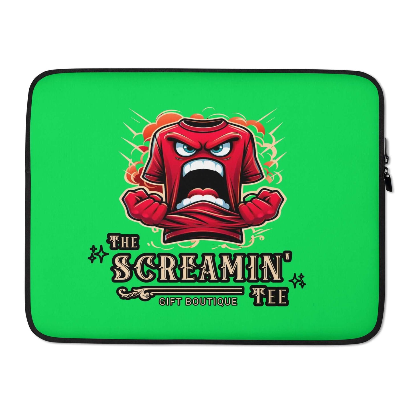 The Logo Laptop Sleeve | Peridot featuring a vibrant design with an angry shirt graphic, perfect for stylish laptop protection.