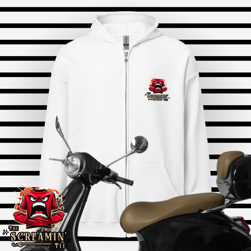 THE UNISEX ZIP HOODIE - SAPPHIRE LOGO - The Screamin' Tee