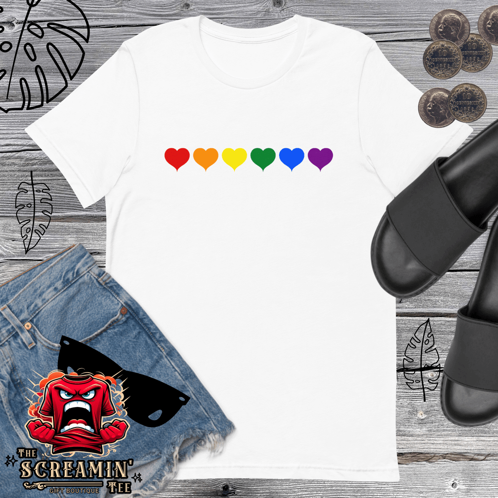 RAINBOW HEARTS UNISEX TSHIRT - The Screamin' Tee