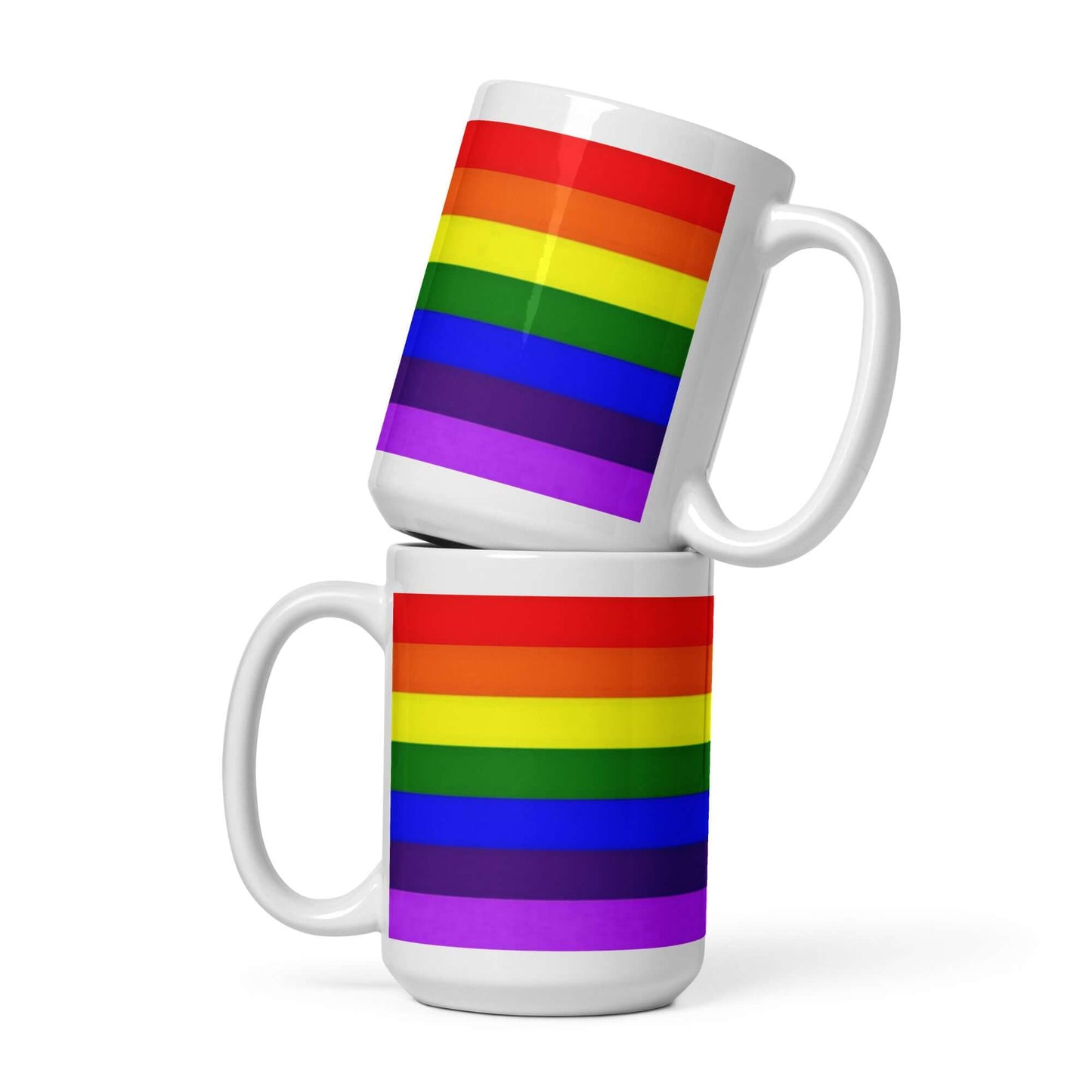 Gilbert Baker (Adapted Version) Pride Mug stacked with rainbow colors for coffee or tea.