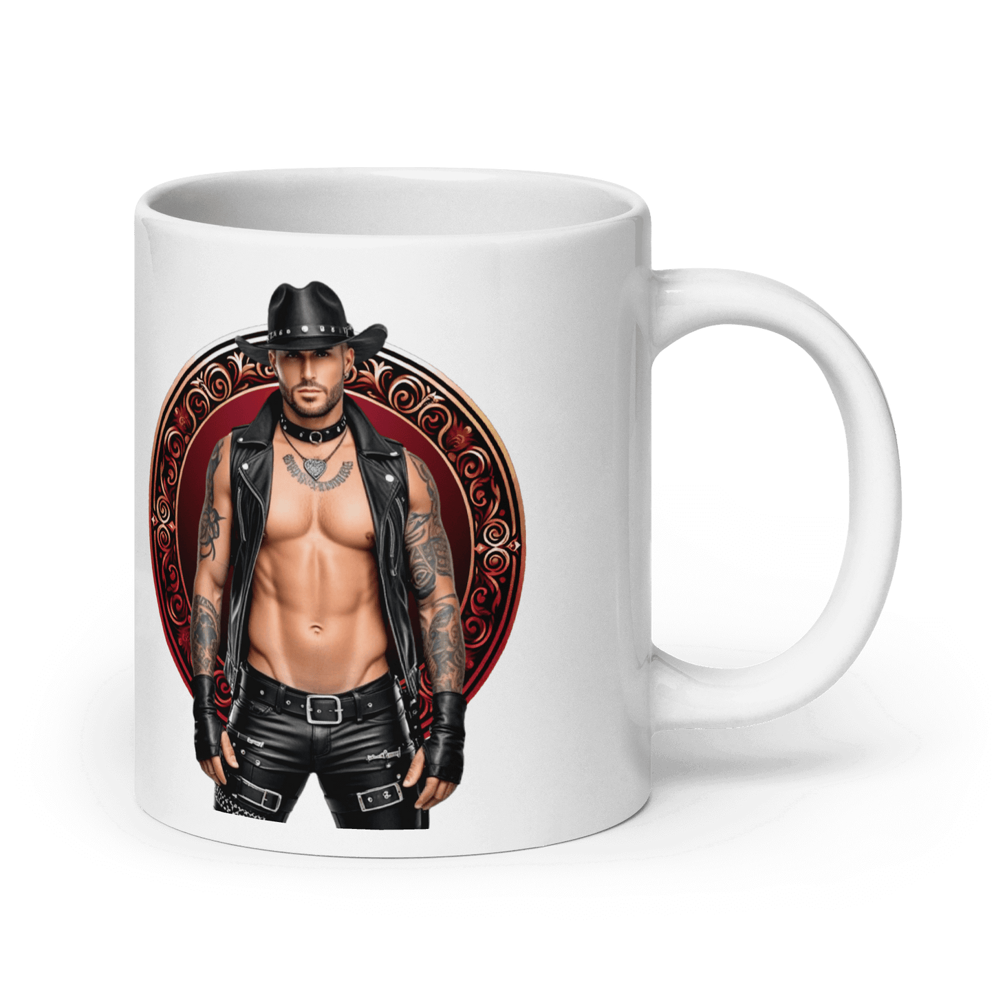 Haus Of Zodiac Mug | Leatherman Blaze (Aries) with a striking design featuring a muscular figure in leather attire.