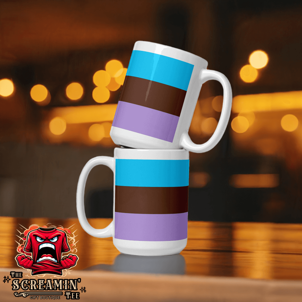 Androsexual Pride Mug set with bold colors, ideal for enjoying hot beverages at any time of day.