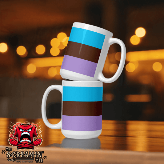 Androsexual Pride Mug set with bold colors, ideal for enjoying hot beverages at any time of day.