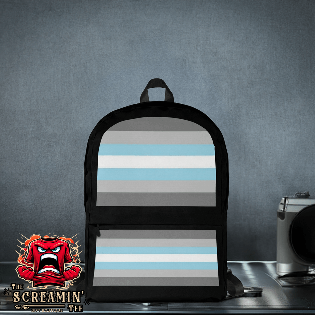 Demigender Demiboys Pride Backpack with striped design, perfect for daily use and sports activities.