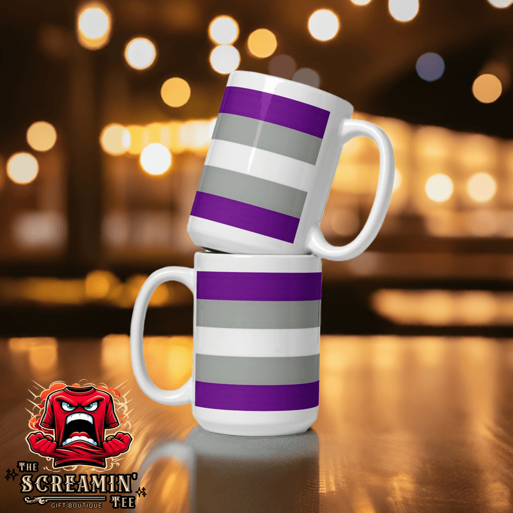Graysexual Pride Mug stacked with bold stripes, perfect for your daily drinks, sturdy and dishwasher safe.