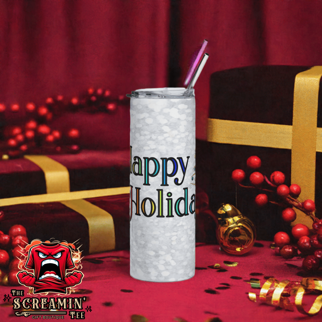 HAPPY HOLIDAYS TUMBLER - RAINBOW - The Screamin' Tee