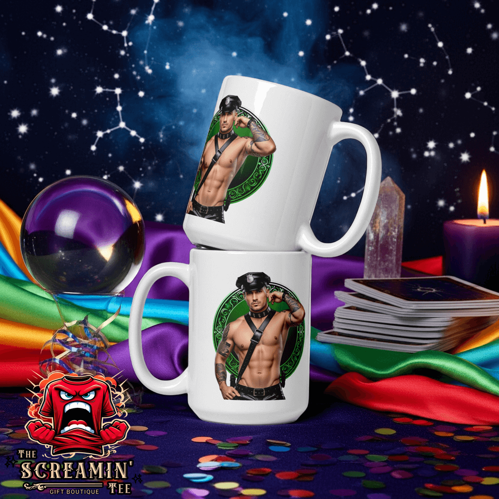 Haus Of Zodiac Mug | Leatherman Griffin (Virgo) on a colorful background with mystical elements.