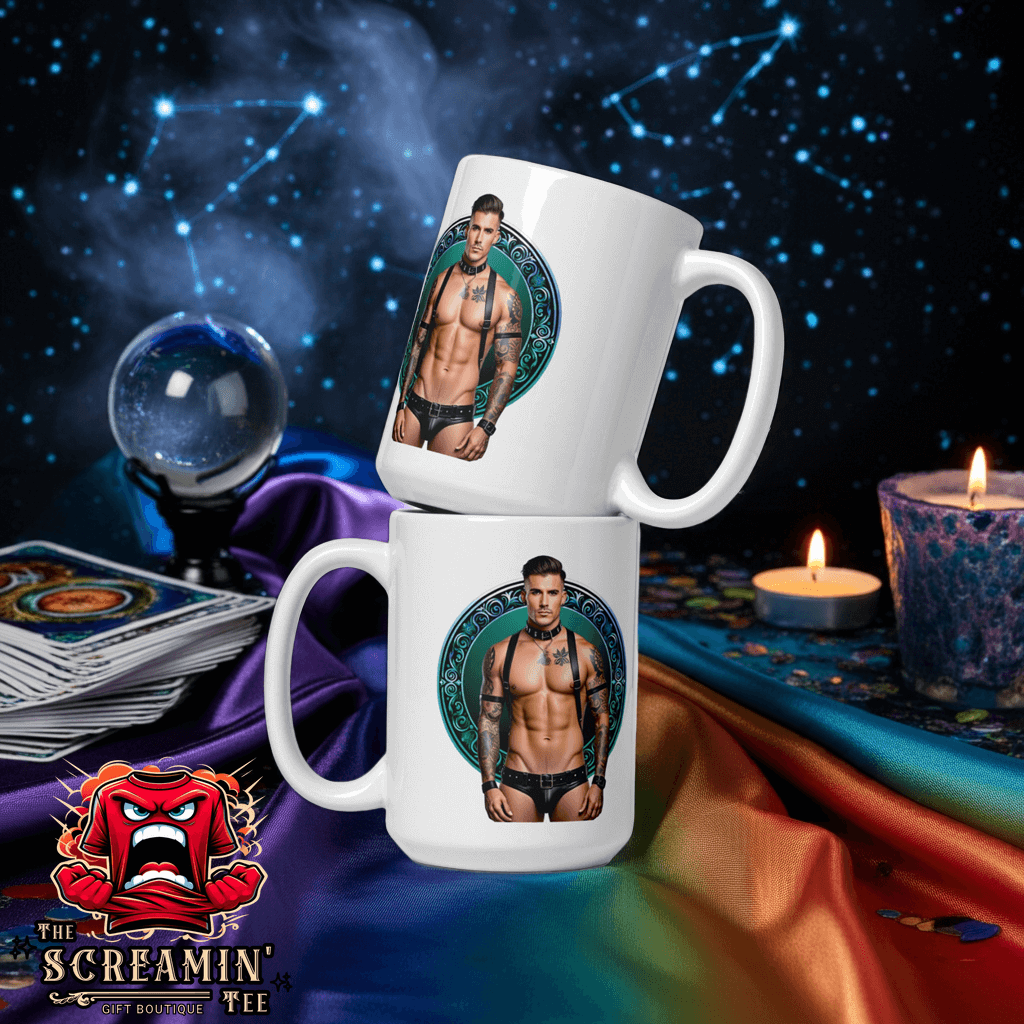 Haus Of Zodiac Mug | Leatherman Kai (Aquarius) featuring a bold design against a starry background.