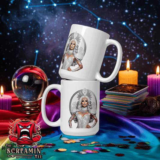Haus Of Zodiac Mug | Siren Maidan (Virgo) displayed with celestial backdrop and decorative items.