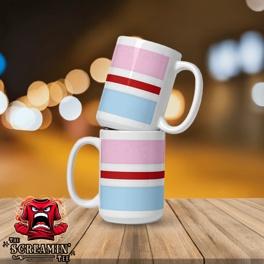 Hijra Pride Mug set with pastel colors, showcasing sturdy ceramic design for coffee and tea enjoyment.