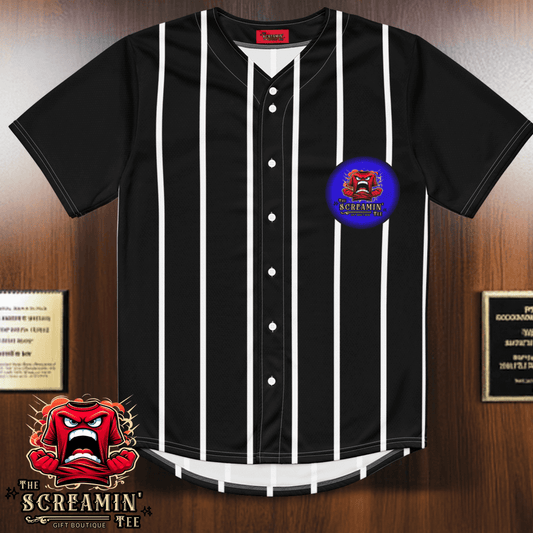 The Screamin' Tee Baseball Jersey -Sapphire Logo (Black)