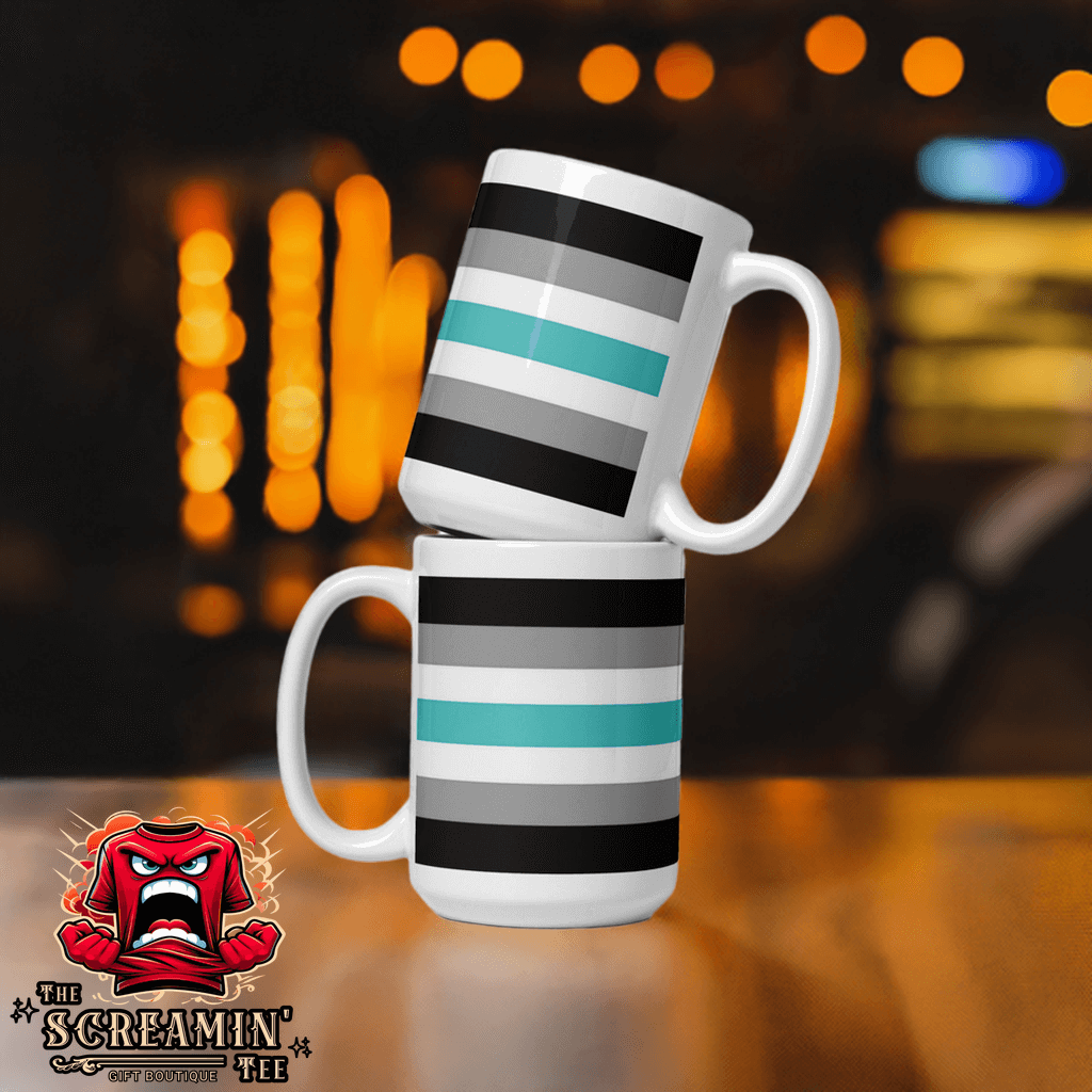 Stylish Libramasc Pride Mug stacked with striped design, ideal for coffee and tea lovers, sturdy and glossy finish.