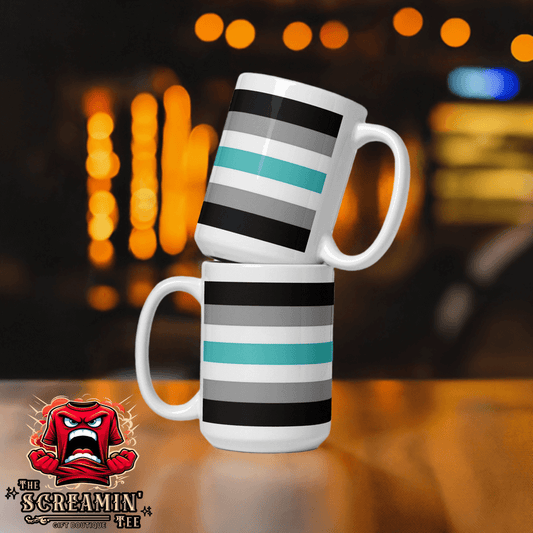 Stylish Libramasc Pride Mug stacked with striped design, ideal for coffee and tea lovers, sturdy and glossy finish.