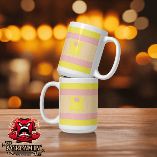 Nominsexual Pride Mug displayed in a cozy setting with a glossy finish and vibrant colors.