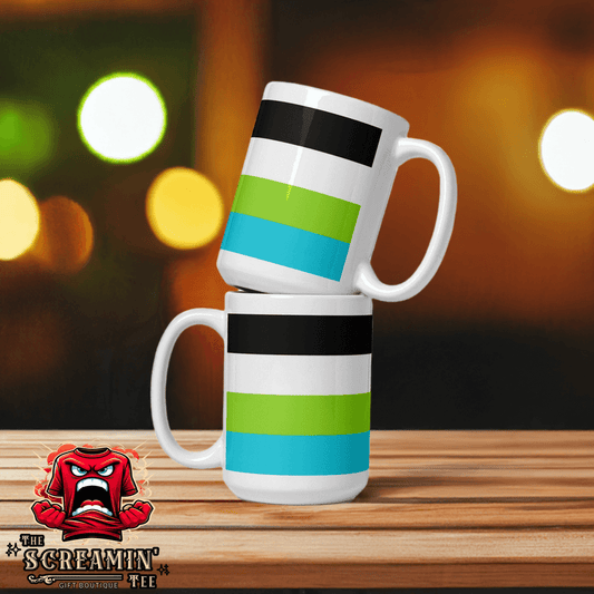 Quoisexual Pride Mug displayed with vibrant colors on ceramic, perfect for coffee or tea lovers.