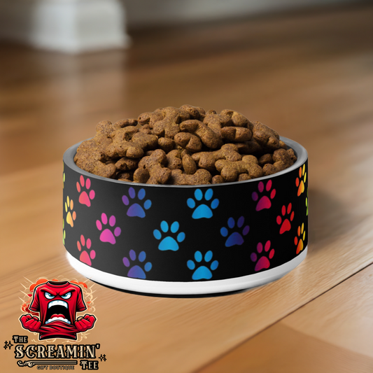 RAINBOW PAWS PET BOWL - BLACK - 32OZ - The Screamin' Tee