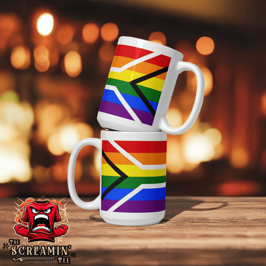 South African Pride Mug stacked with vibrant colors showcasing LGBTQ+ pride.