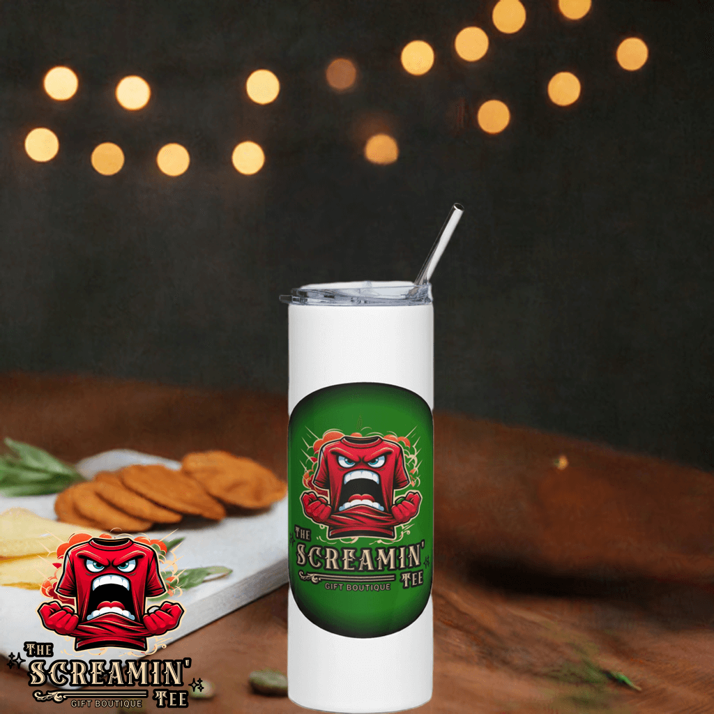 The Screamin' Tee Stainless Steel Tumbler | Emerald Logo (White)