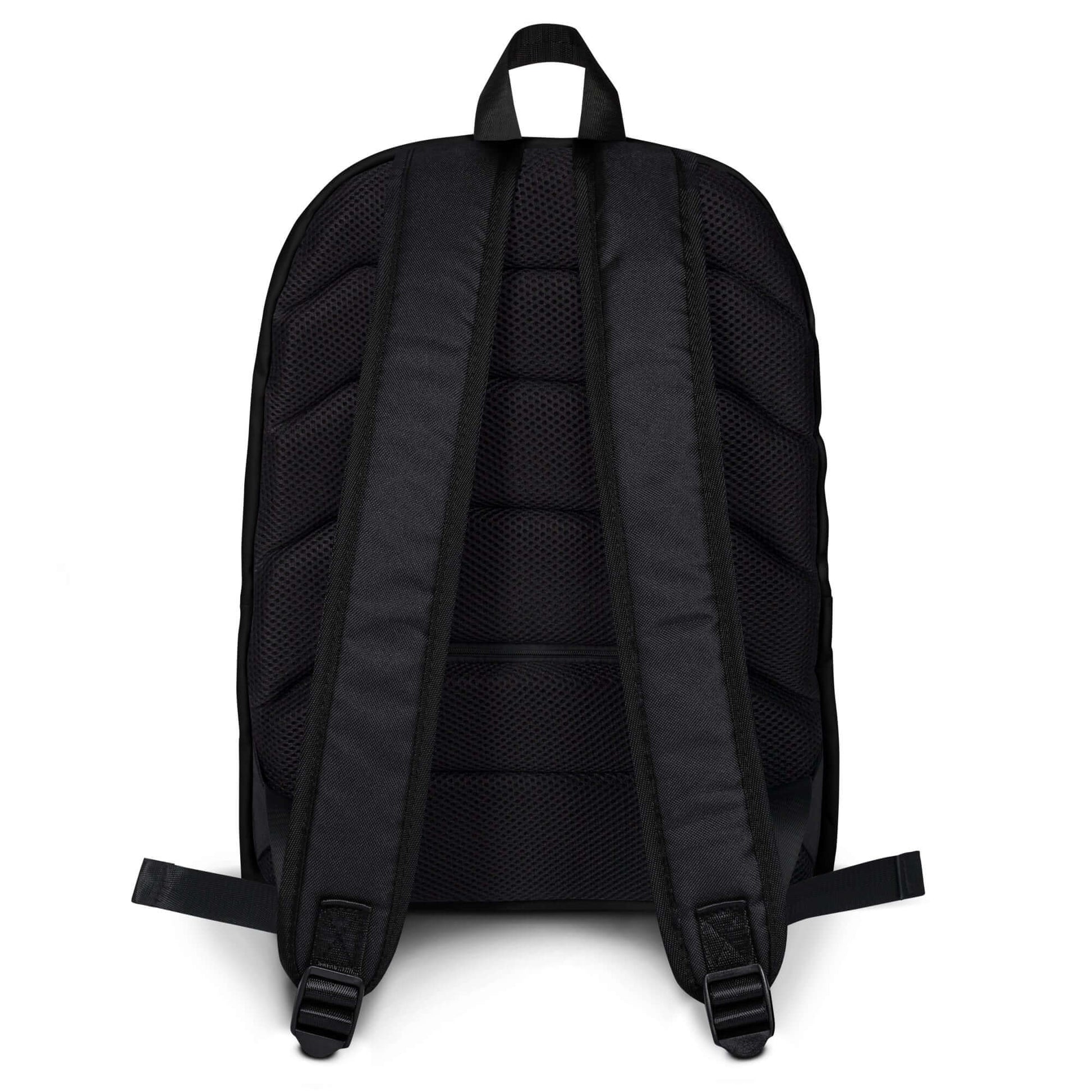 Back view of Gilbert Baker (Adapted Version) Pride Backpack showcasing padded straps and black design.