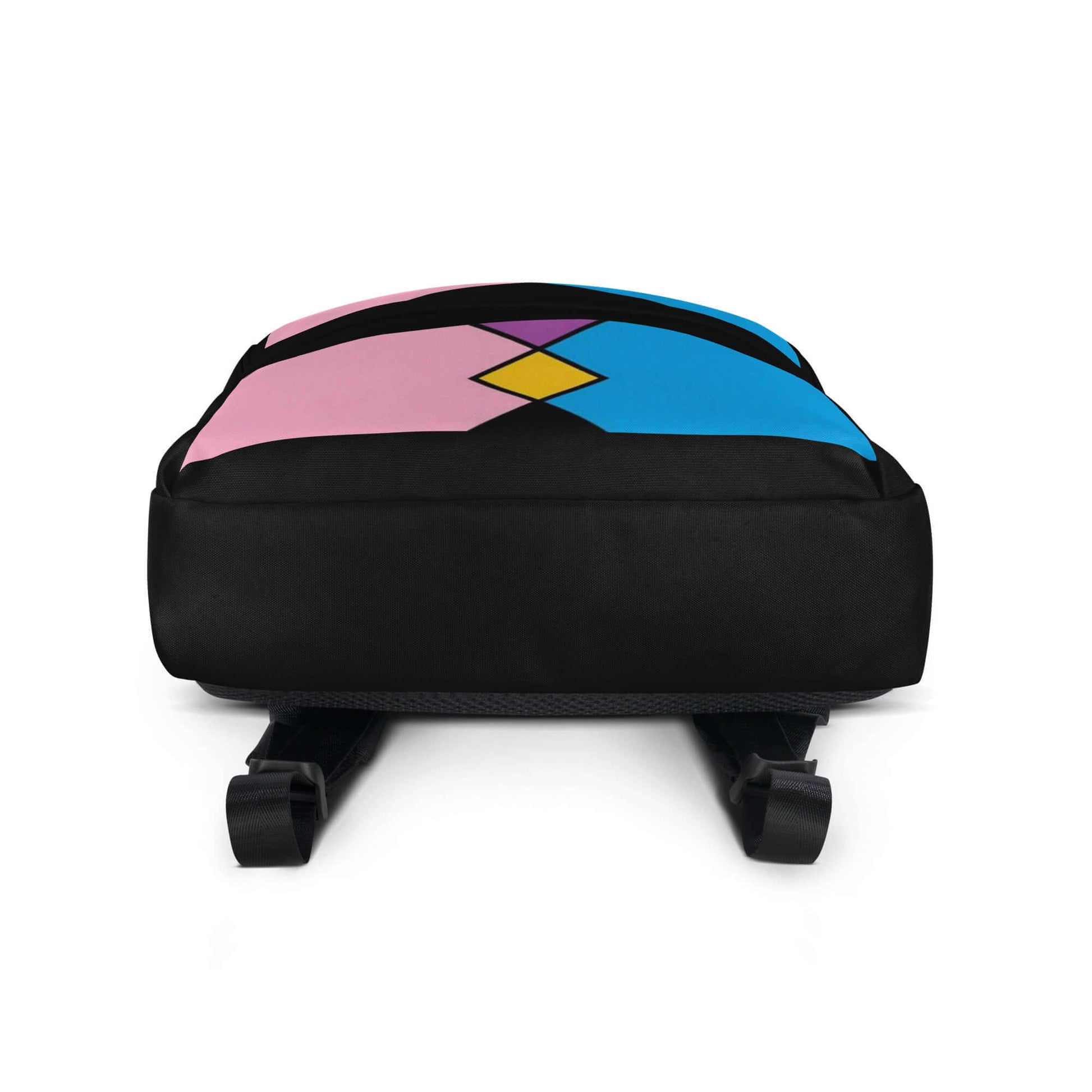 Pocket Gender Pride Backpack with colorful geometric design, perfect for daily use and sports activities.