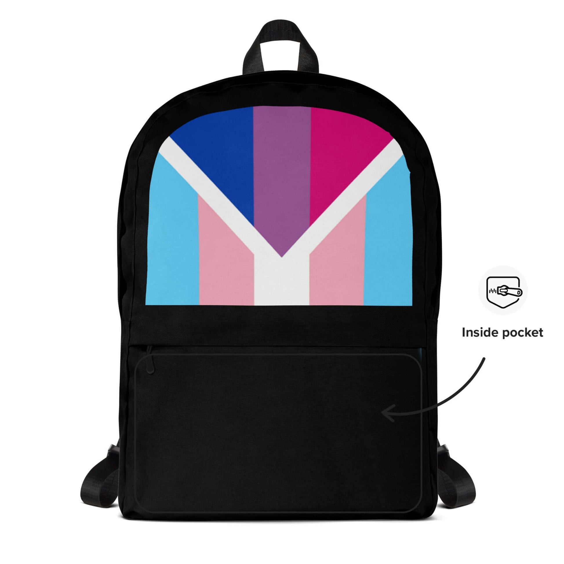 Transgender Bisexual II Pride Backpack with vibrant colors and an inside pocket for storage.