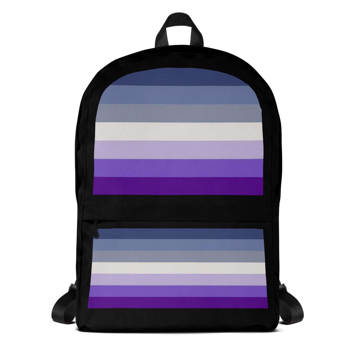 Butch Lesbian Pride Backpack featuring vibrant striped design in shades of purple and gray.