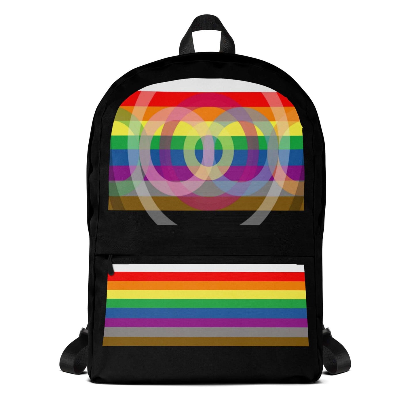 Outburo Intersectional Pride Backpack with rainbow design and spacious pockets for daily use and sports activities.
