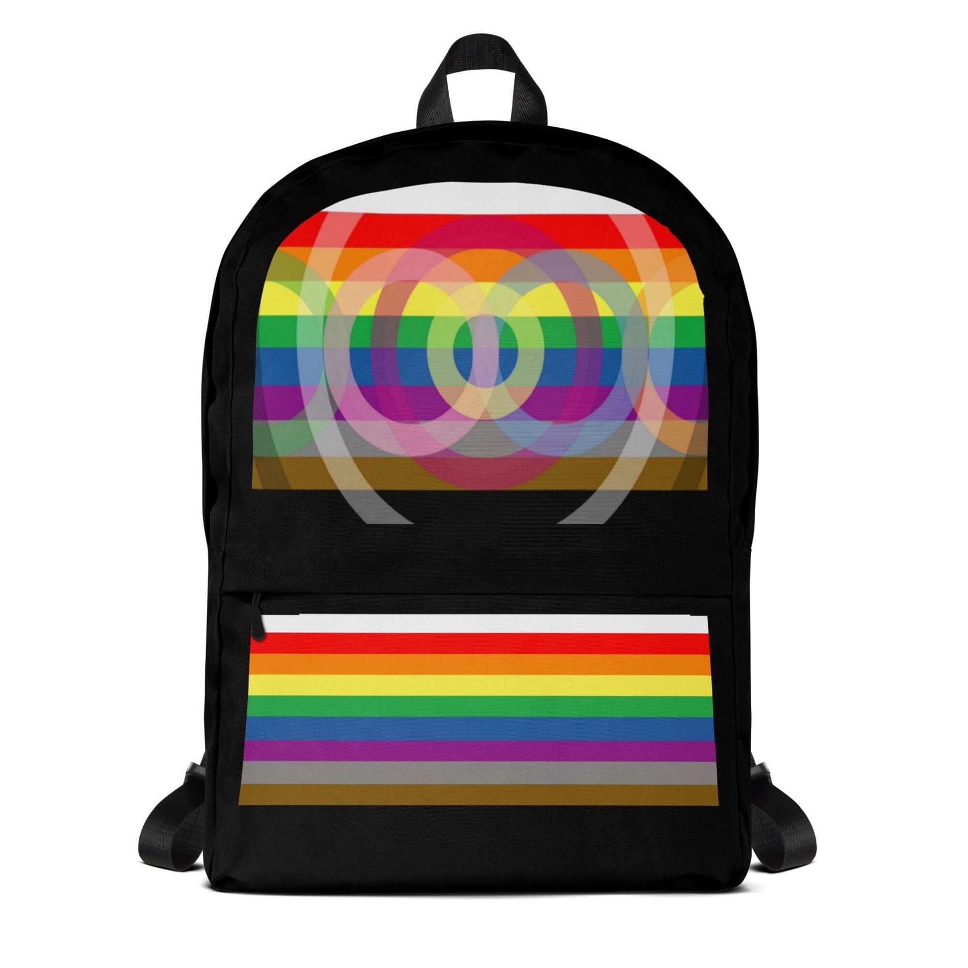 Outburo Intersectional Pride Backpack with rainbow design and spacious pockets for daily use and sports activities.