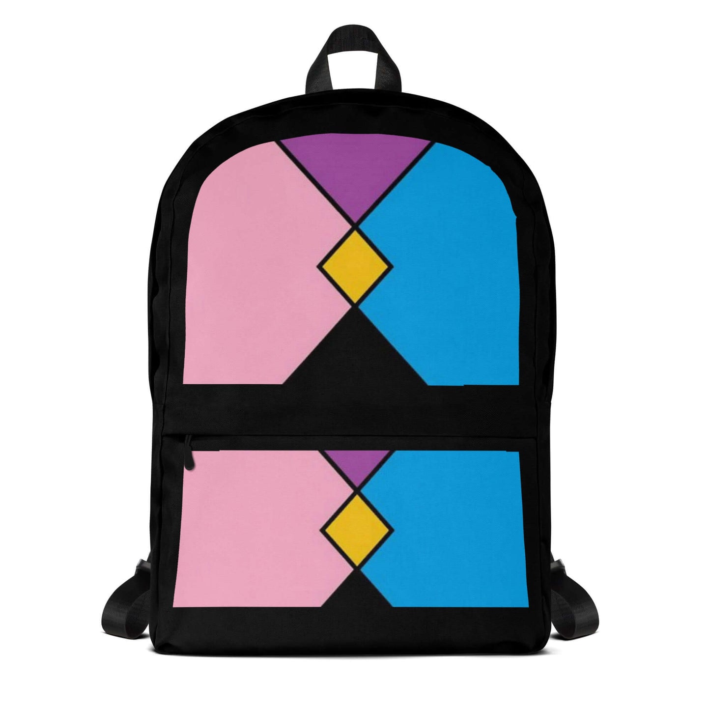 Pocket Gender Pride Backpack featuring colorful geometric design, ideal for daily use and sports activities.