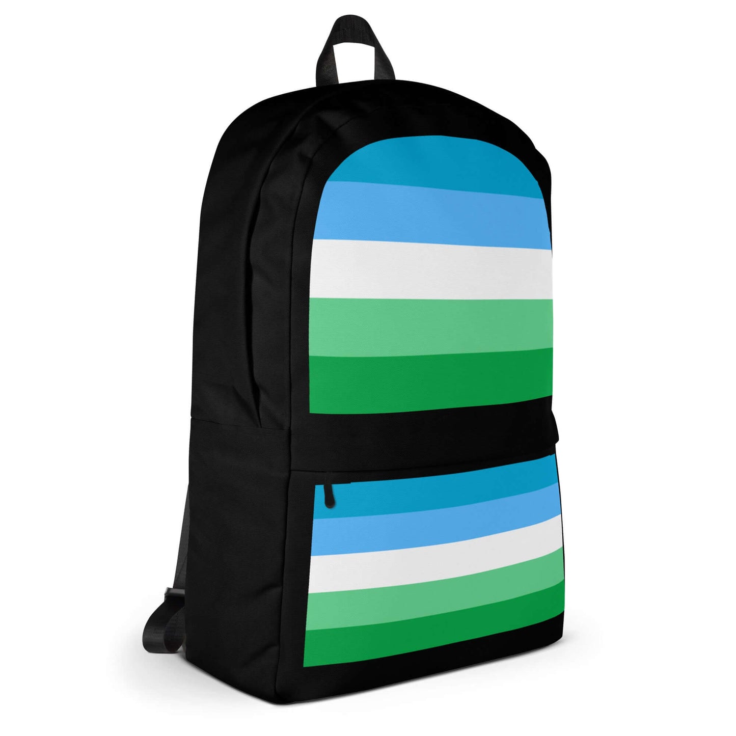 Gay Men III Pride Backpack featuring bold stripes in blue and green, ideal for daily use or sports activities.
