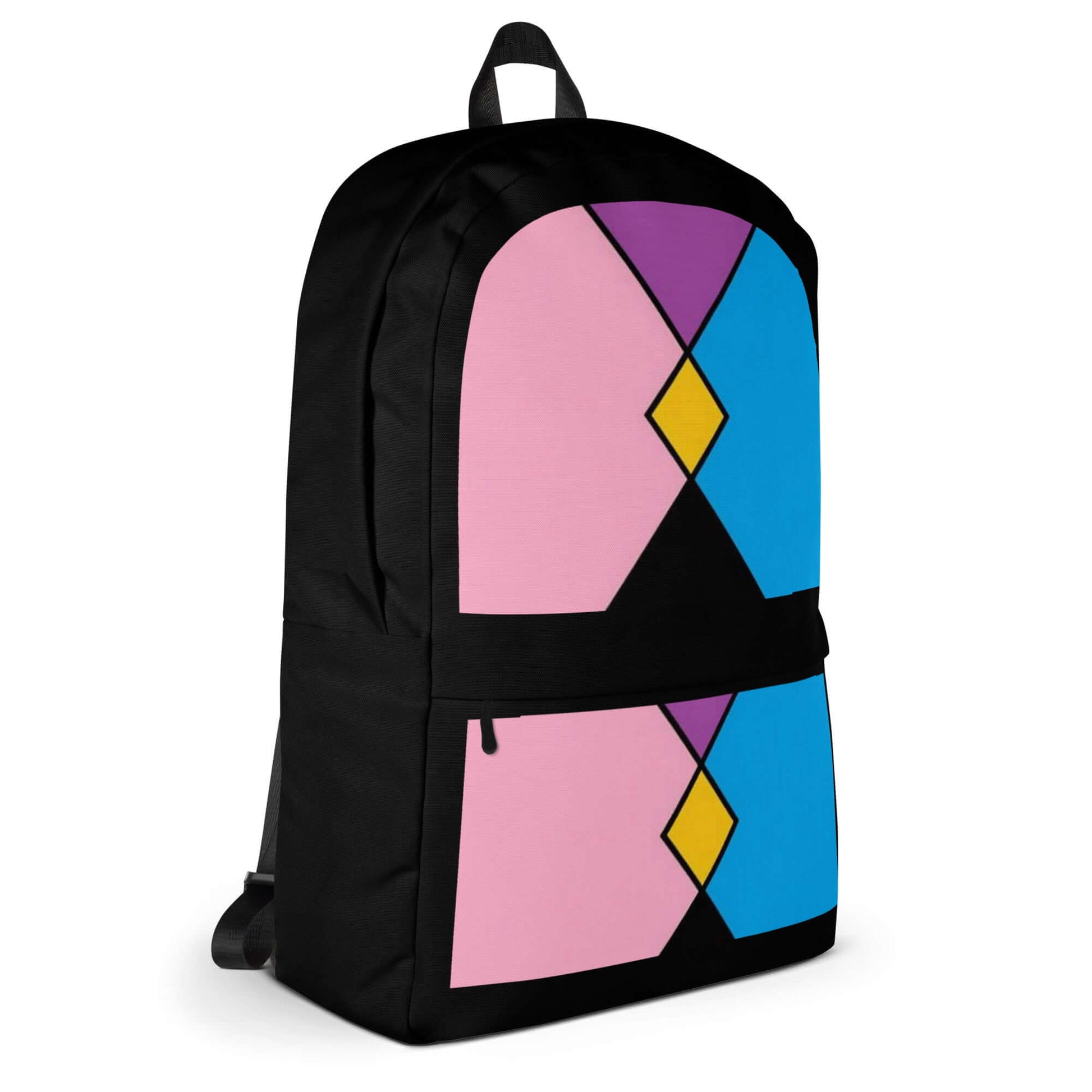 Pocket Gender Pride Backpack featuring colorful design in pink, blue, and purple, perfect for daily use and sports activities.