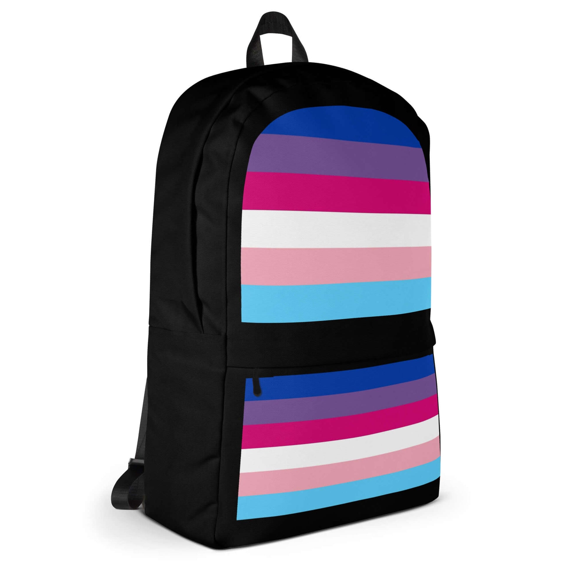 Transgender Bisexual III Pride Backpack with colorful striped design, ideal for daily use and sports activities.