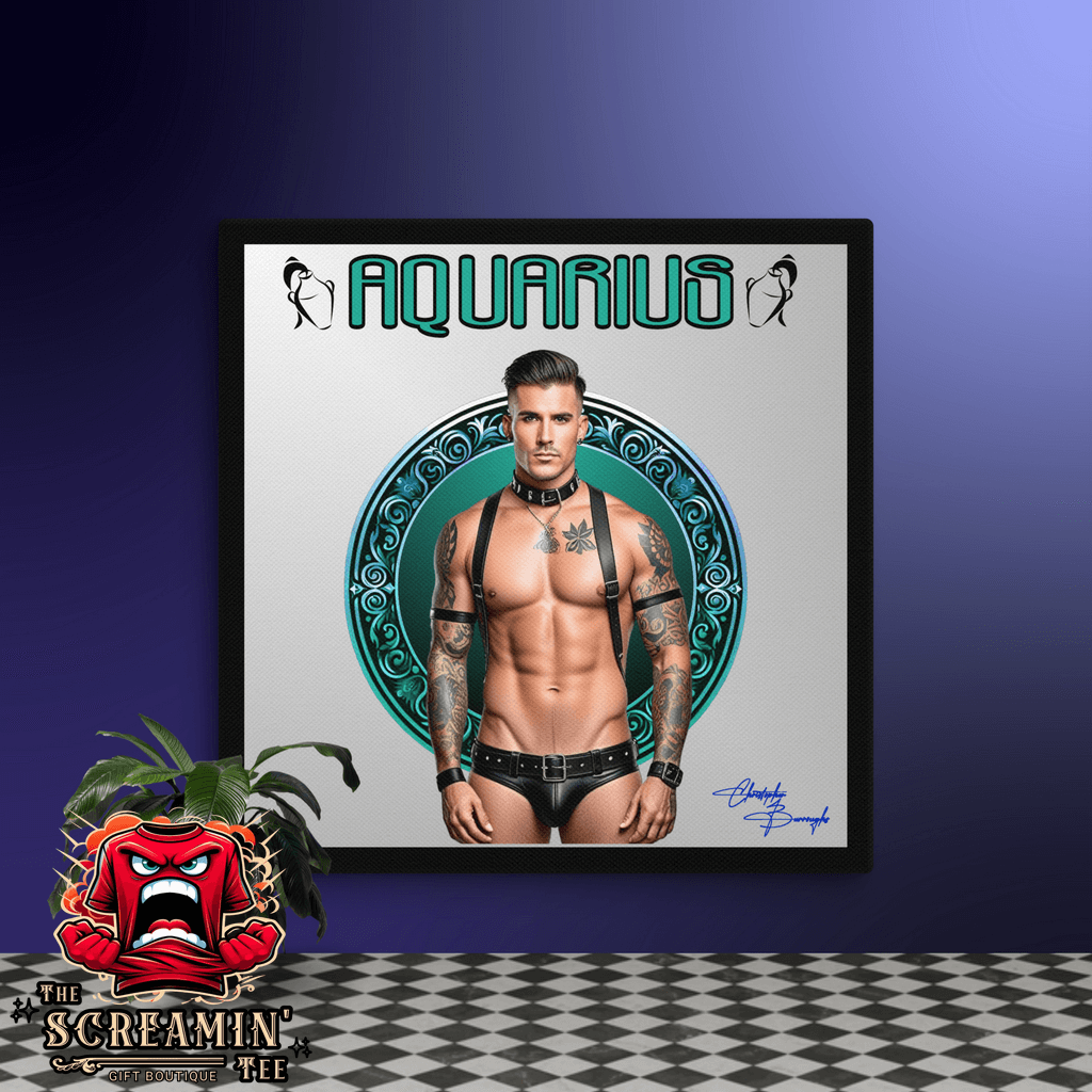 Haus Of Zodiac Canvas Art | Leatherman Kai (Aquarius) featuring a muscular figure in leather attire, embodying astrology.