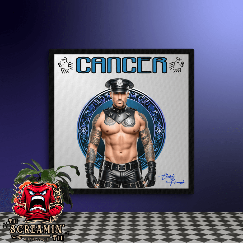 Haus Of Zodiac Canvas Art | Leatherman Ronan (Cancer) featuring a muscular man in leather attire.