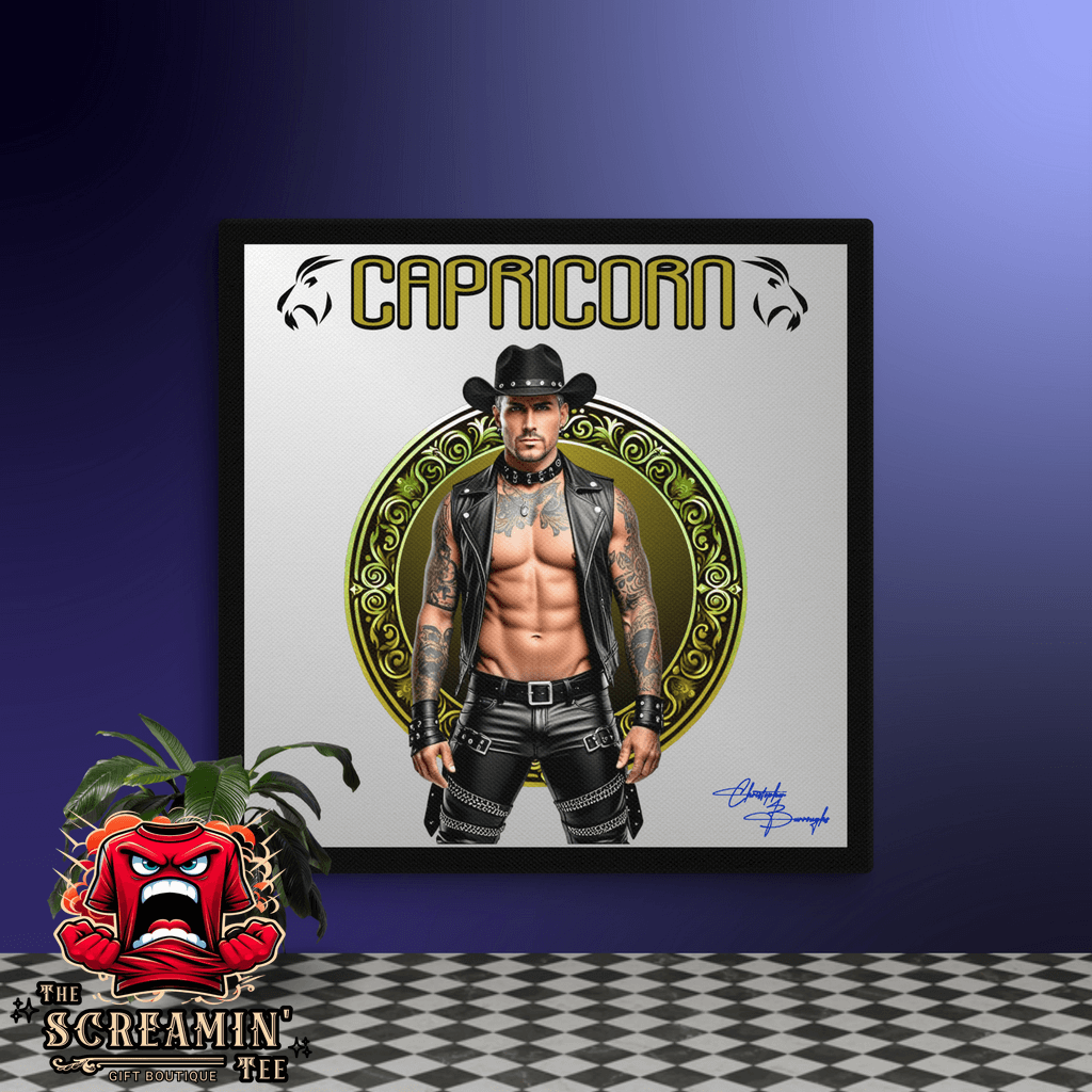 Haus Of Zodiac Canvas Art | Leatherman Sterling (Capricorn) featuring a muscular figure in leather attire.