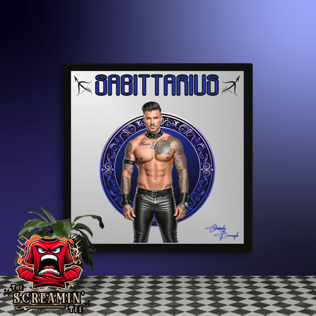 Haus Of Zodiac Canvas Art | Leatherman Dash (Sagittarius) featuring a muscular man in leather attire.