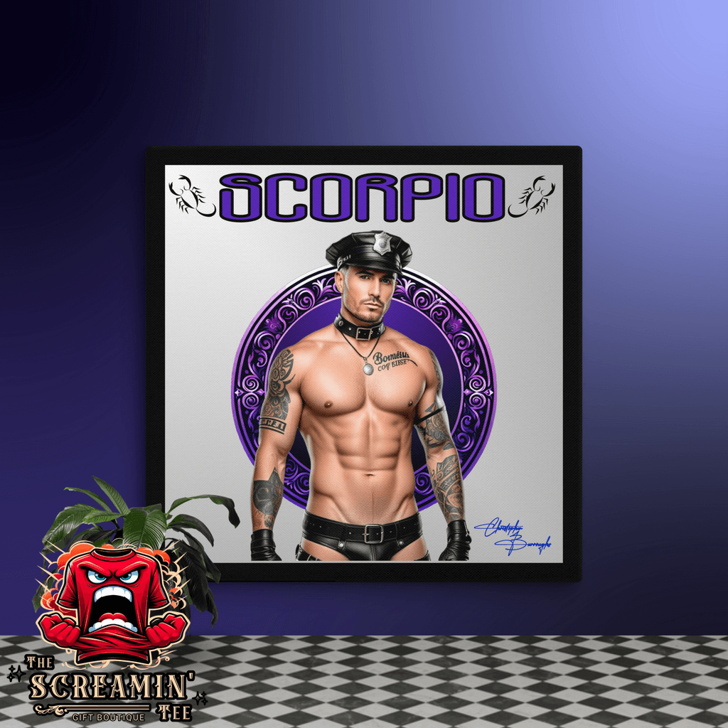 Haus Of Zodiac Canvas Art | Leatherman Kane (Scorpio) featuring a muscular masculine figure in leather attire.