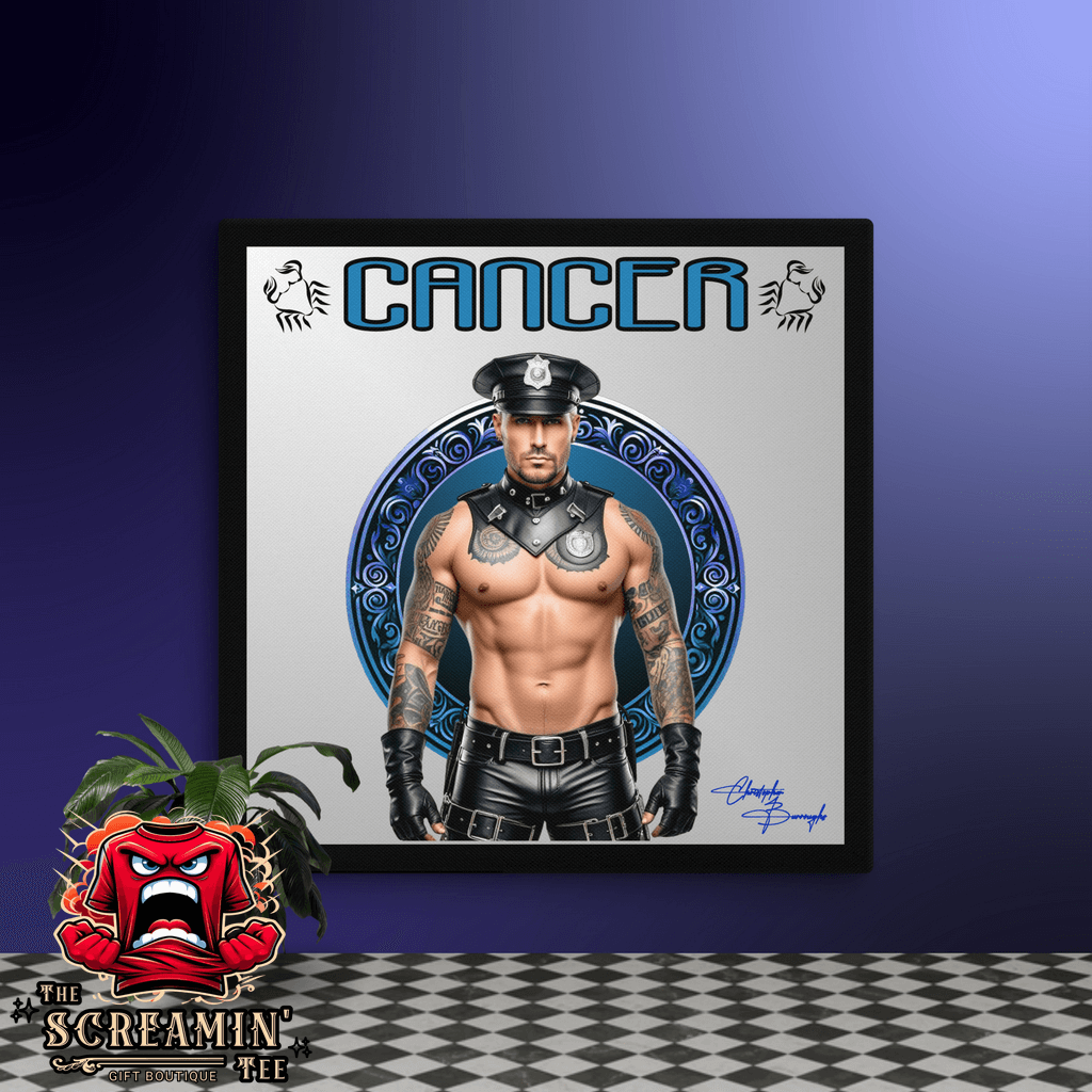 Haus Of Zodiac Canvas Art | Leatherman Ronan (Cancer) featuring a muscular figure in leather attire.