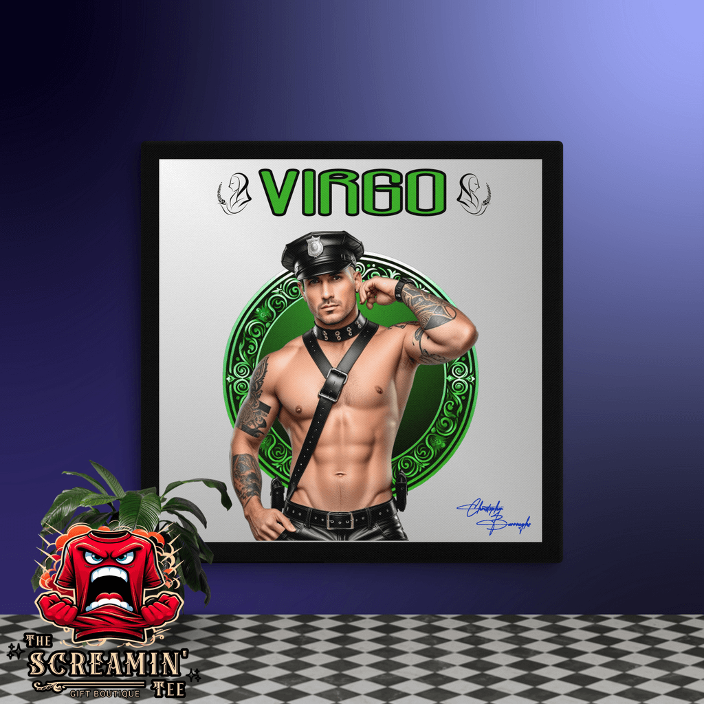 Haus Of Zodiac Canvas Art | Leatherman Griffin (Virgo) featuring a muscular Virgo figure in leather attire.