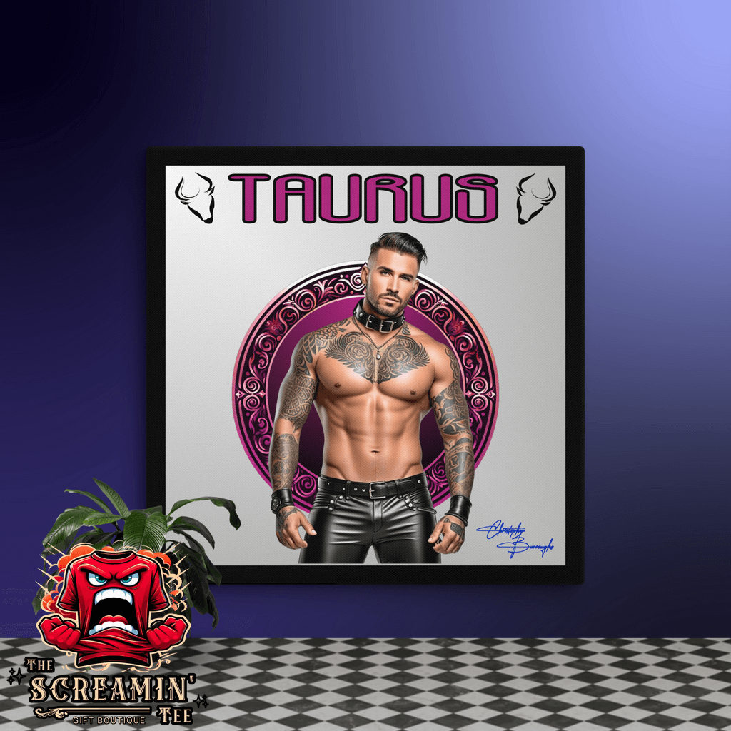 Haus Of Zodiac Canvas Art | Leatherman Bronson (Taurus) featuring a muscular man in leather attire.