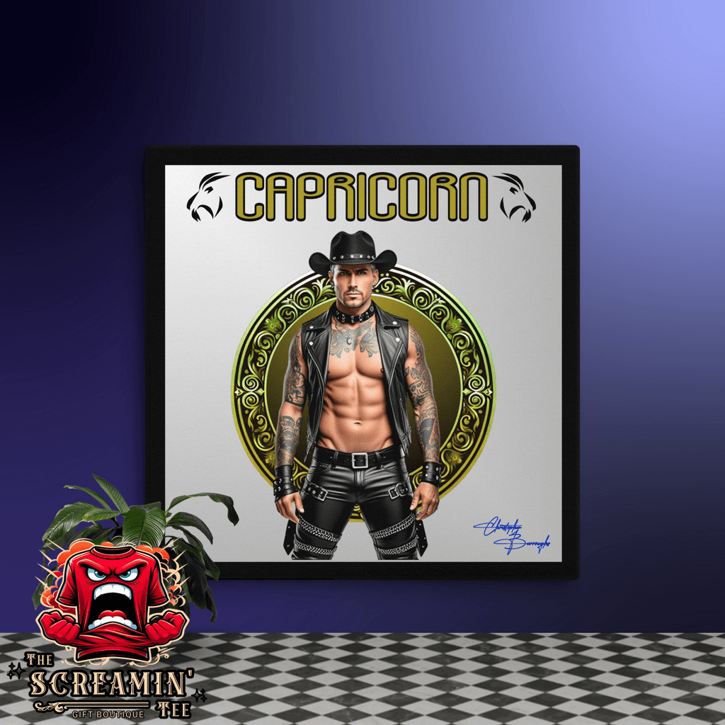 Haus Of Zodiac Canvas Art | Leatherman Sterling (Capricorn) featuring a muscular figure in leather attire.