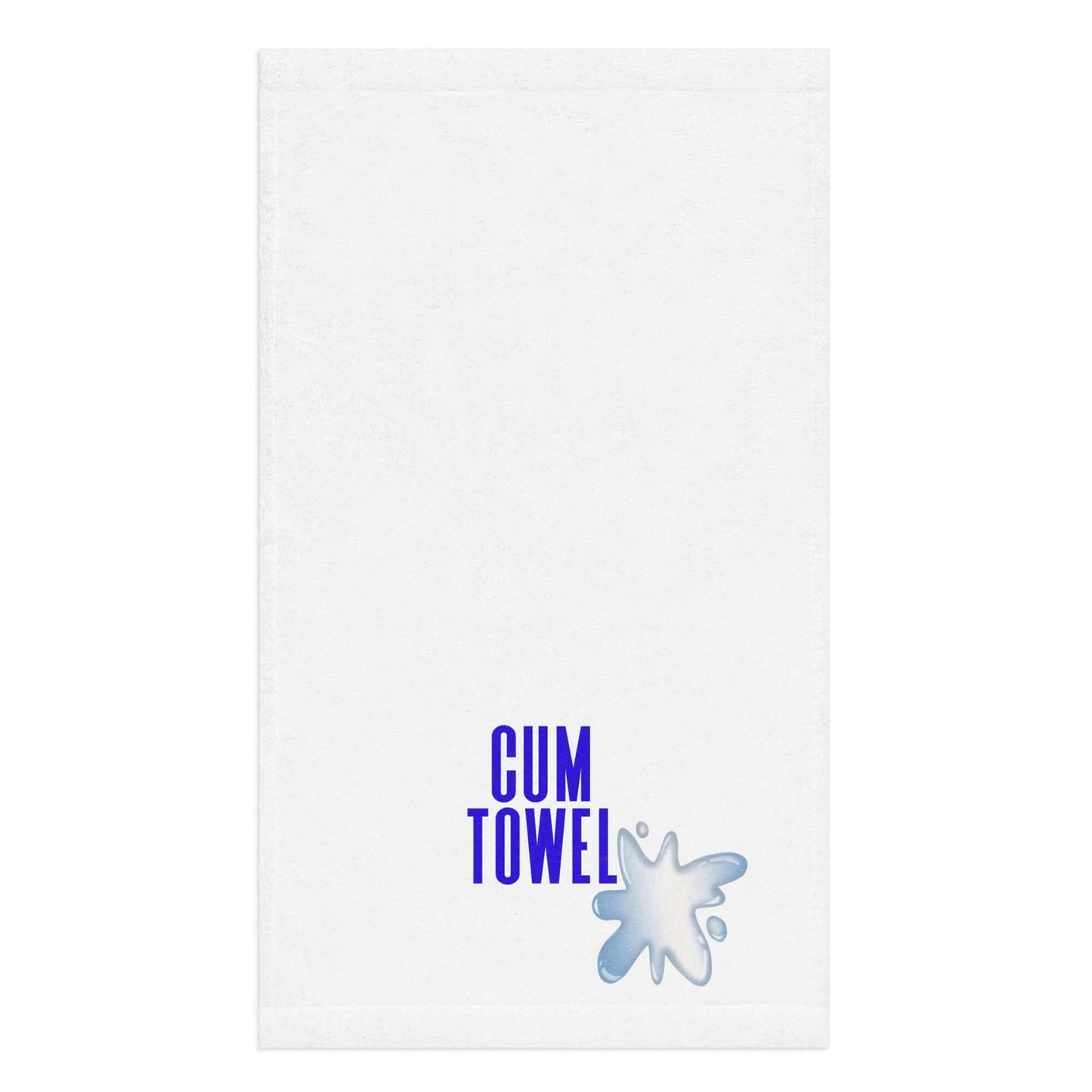 Cum Hand Towel | Sapphire on White features a vibrant design, soft texture, and absorbent cotton backing.