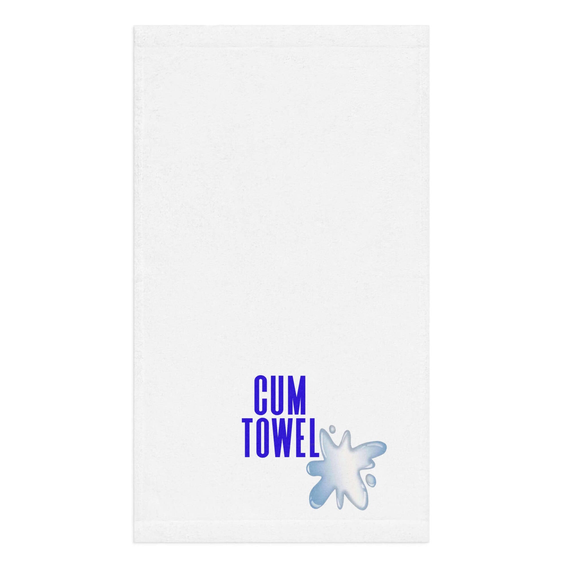 Cum Hand Towel | Sapphire on White features a vibrant design, soft texture, and absorbent cotton backing.