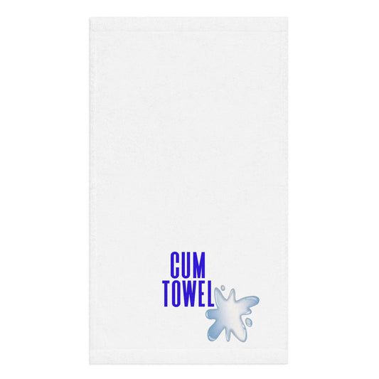 Cum Hand Towel | Sapphire on White features a vibrant design, soft texture, and absorbent cotton backing.