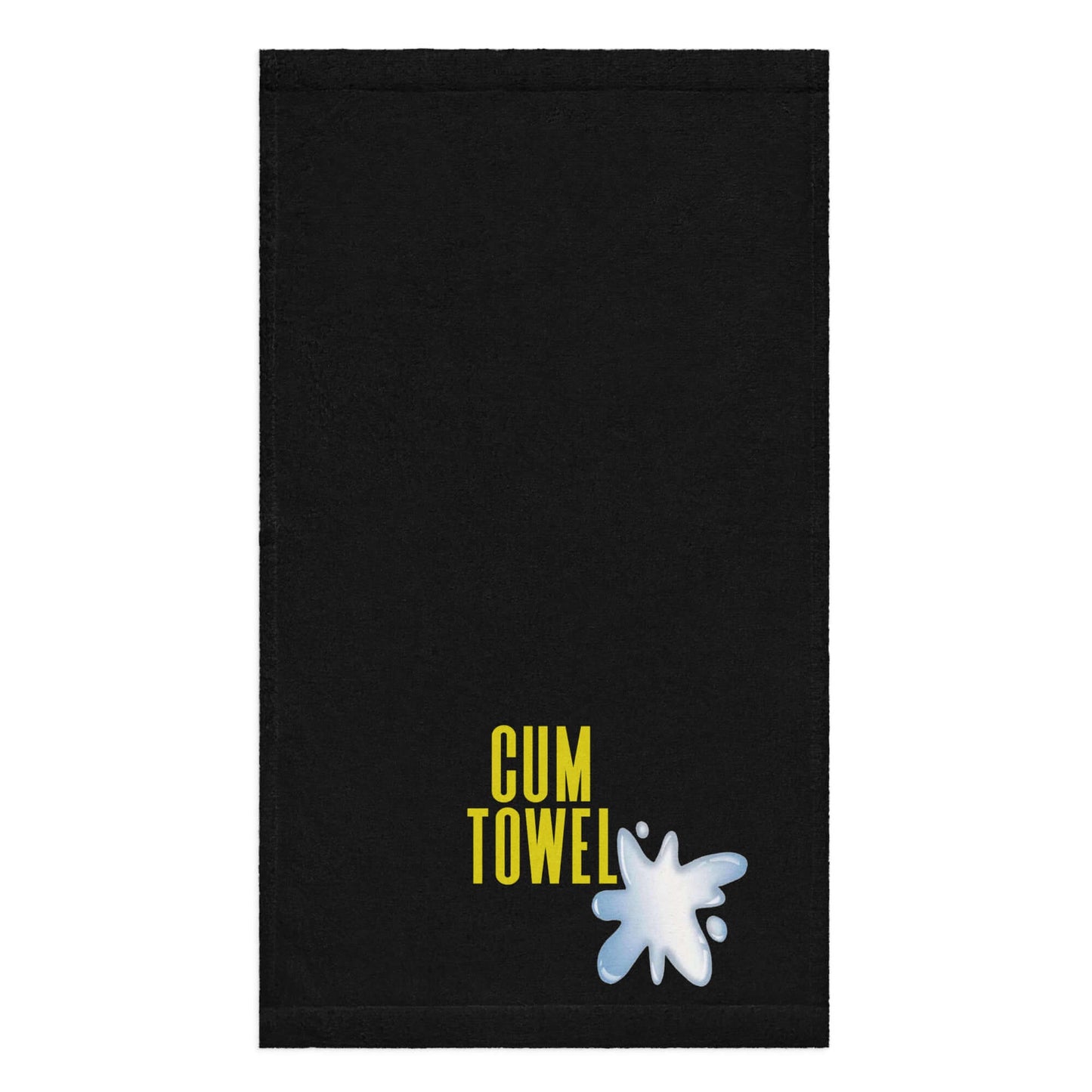Cum Hand Towel | Citrine on Black, stylish and absorbent, featuring vibrant yellow text on a black background.
