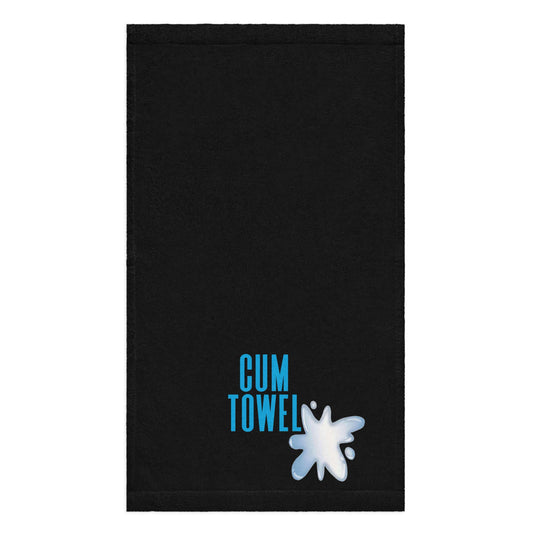 Cum Hand Towel | Lapis on Black with vibrant splash graphic on a black background.
