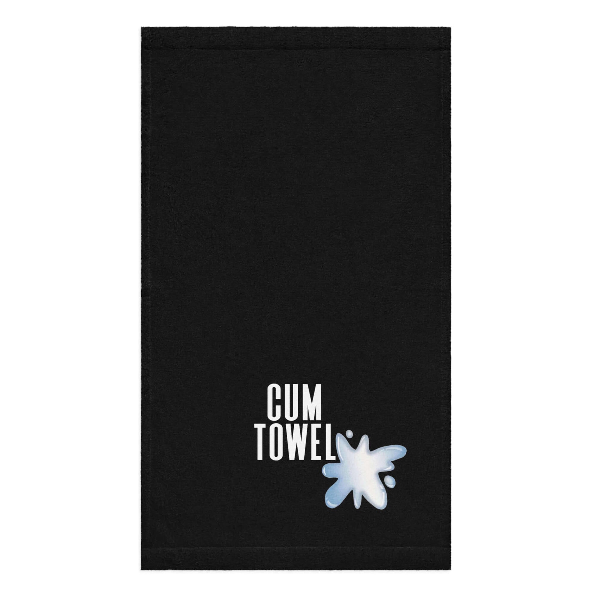 Cum Hand Towel | White on Black design, showcasing stylish text on a black background.